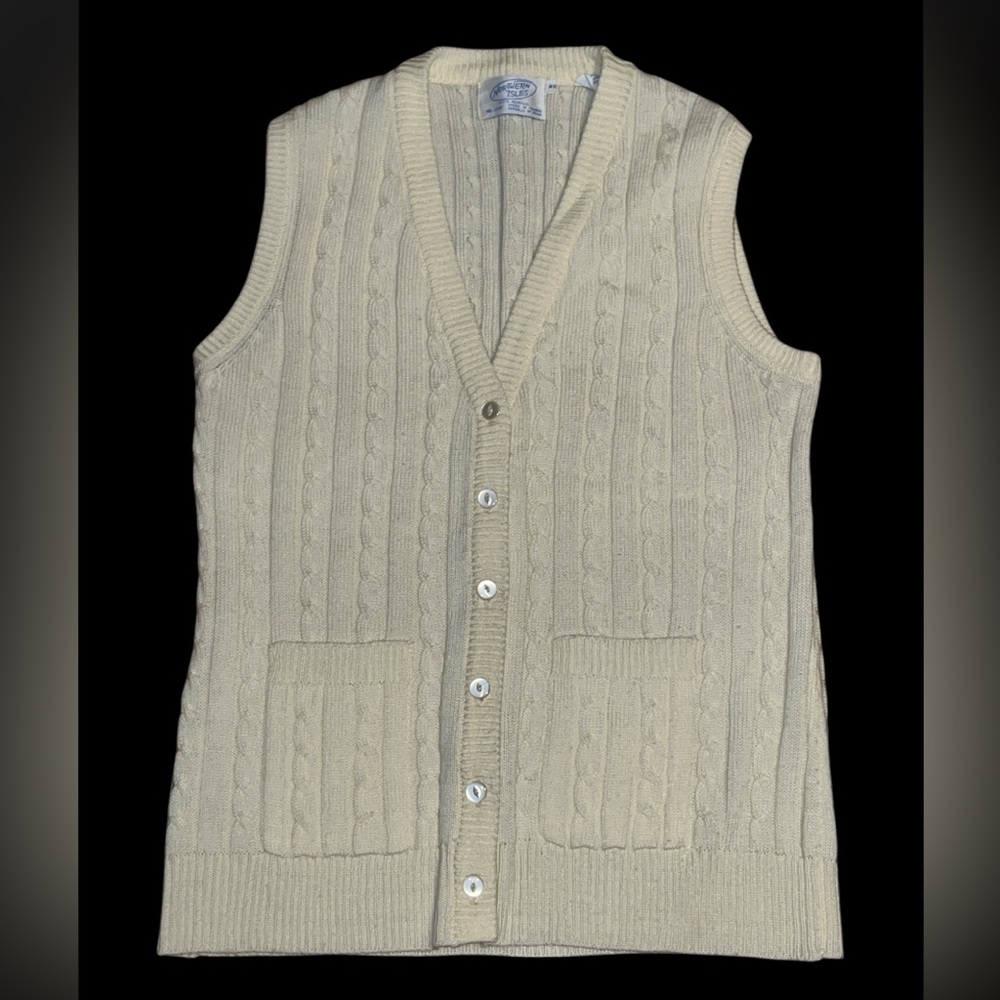 Vintage cable knit chunky vest Northern Isles ivory large fisherman’s sweater